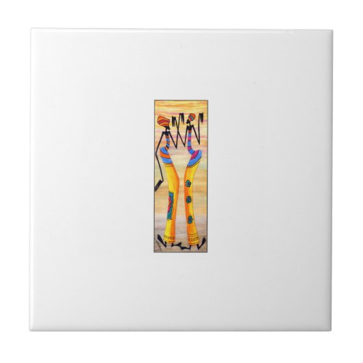 African Art waterverf Geweldige Dans Tegeltje (Voorkant)