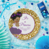 African Baby Girl | Paarse en goudglitter Papieren Bordje (Feest)