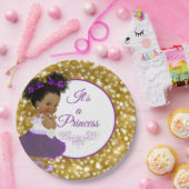 African Baby Girl | Paarse en goudglitter Papieren Bordje (Feest)