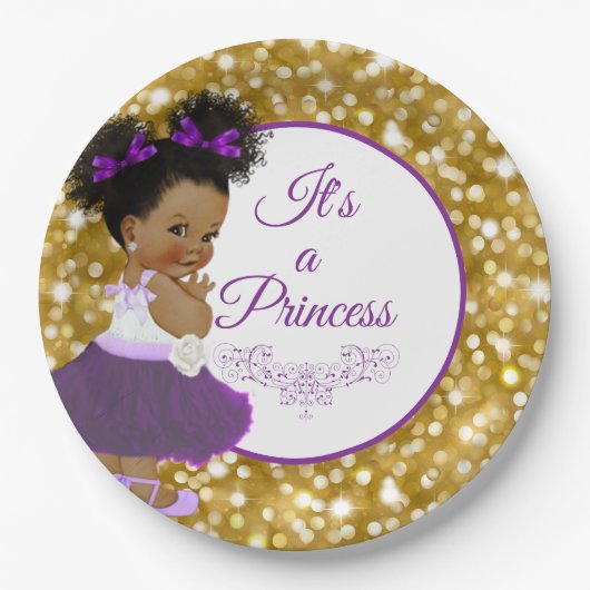 African Baby Girl | Paarse en goudglitter Papieren Bordje (Voorkant)