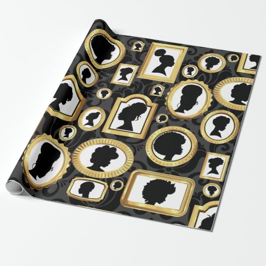 African Beauty  Damask Cameo Cadeaupapier (Uitgerold)