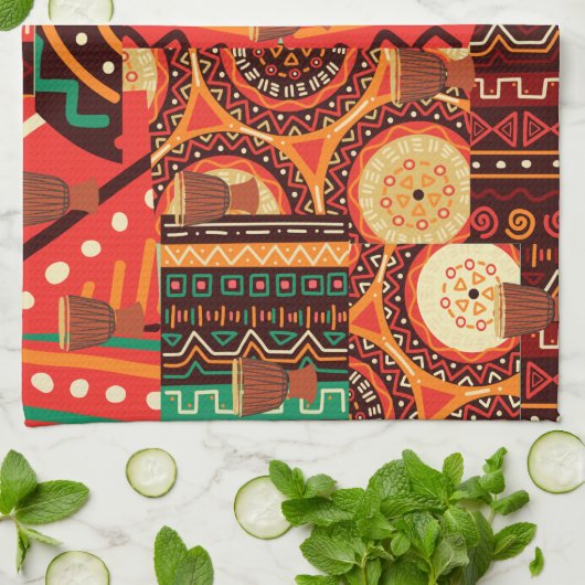 African Black Kente Tribal Pattern decor Theedoek (Gevouwen)