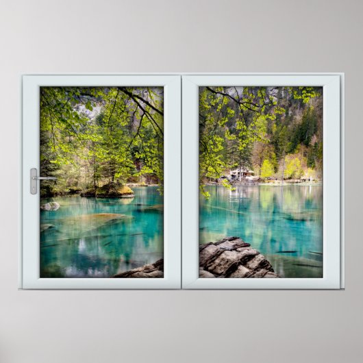 African Blue Lagoon White 2 Pane Window Illusion Poster (Voorkant)