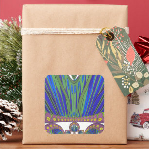 African Blue Paarse Decorative Art Design Print Vierkante Sticker