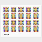African Checkered Pop art Cultuur kleurrijk patroo Vierkante Sticker (Vel)