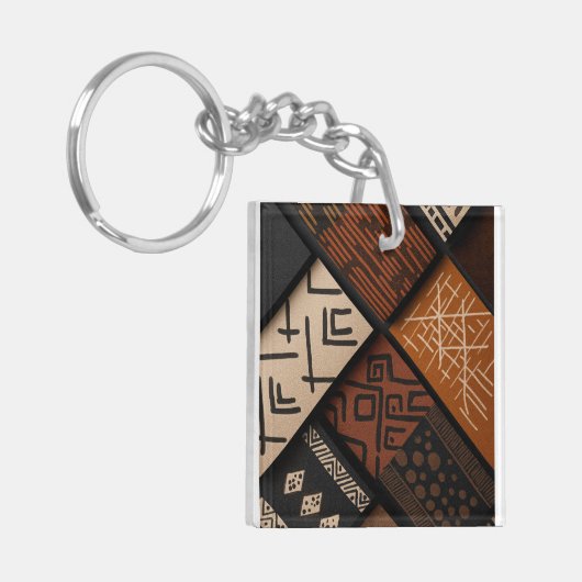 African culture designs on diagonal shapes sleutelhanger (Voorkant Links)