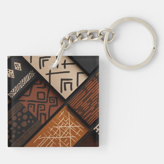 African culture designs on diagonal shapes sleutelhanger (Achterkant)