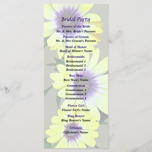 African Daisies Lemon Symphony Wedding Programme Programmakaart (Achterkant)