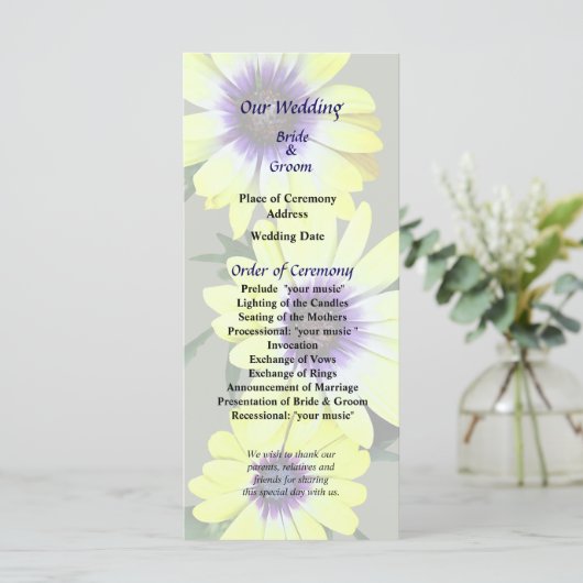 African Daisies Lemon Symphony Wedding Programme Programmakaart (Staand voorkant)