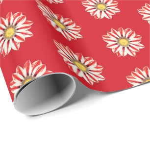 African Daisy/Gazania Red en White Striped Cadeaupapier