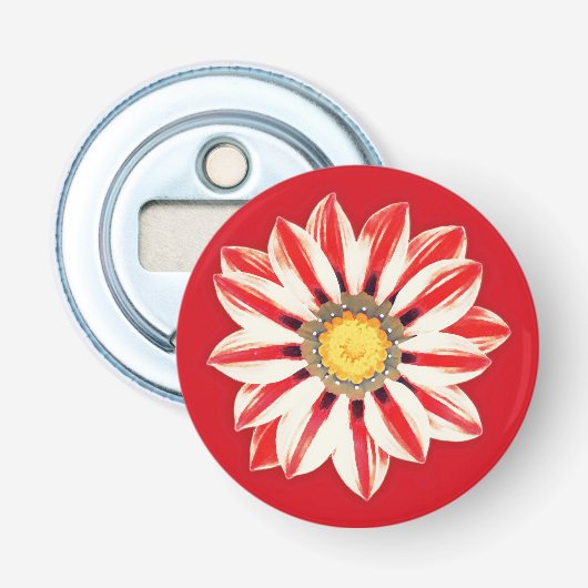 African Daisy/Gazania - Rode en witte streep Button Flesopener (Voorkant)