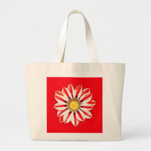 African Daisy/Gazania - Rode en witte streep Grote Tote Bag