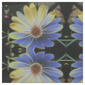 African Daisy Lapis and Gold Flor Patterned Fabric Stof (Close Up)