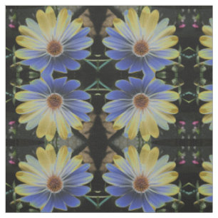 African Daisy Lapis and Gold Flor Patterned Fabric Stof