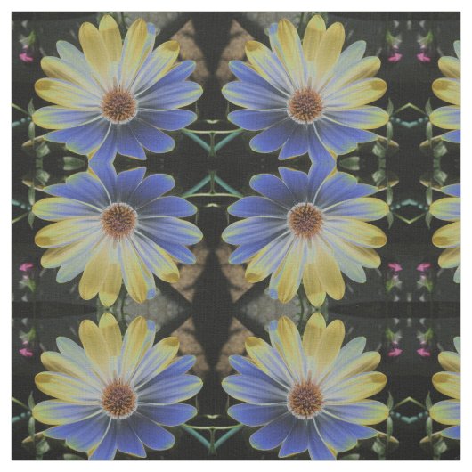African Daisy Lapis and Gold Flor Patterned Fabric Stof (Swatch)