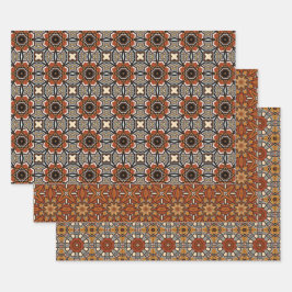 African Earth Naadloze Etnische Patroon Set 3 Inpakpapier Vel