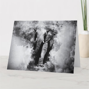 African Elephant Black and White Waterverf Bedankkaart