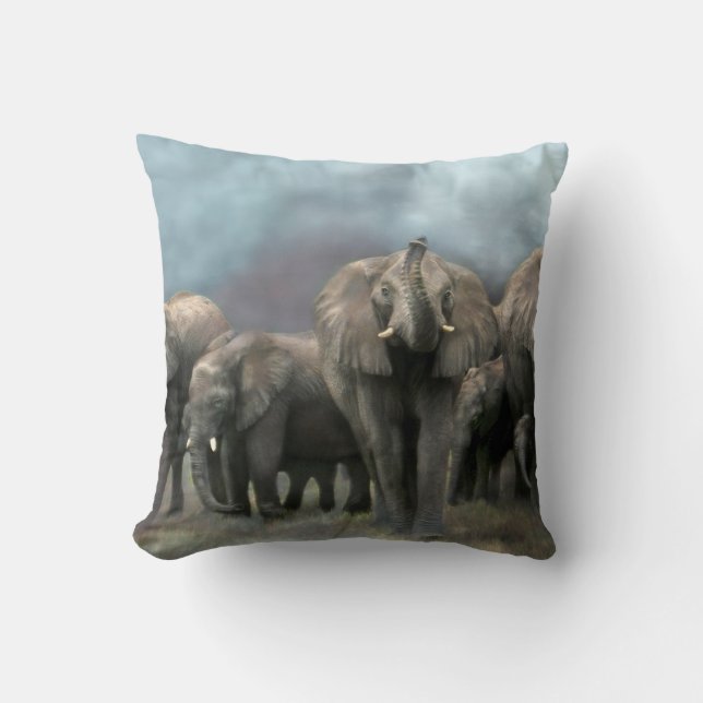 African Elephant Family Art Designer Pillow Kussen (Voorkant)