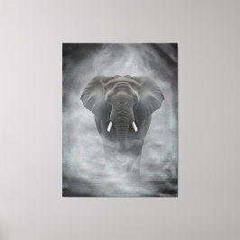 African Elephant in Misty Fog Serene Impasto Canvas Afdruk