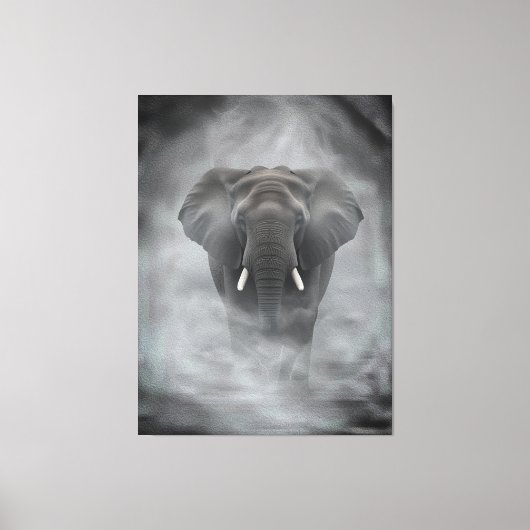 African Elephant in Misty Fog Serene Impasto Canvas Afdruk (Voorkant)