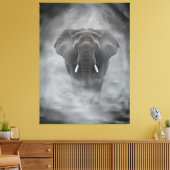 African Elephant in Misty Fog Serene Impasto Canvas Afdruk (Insitu (Woonkamer))