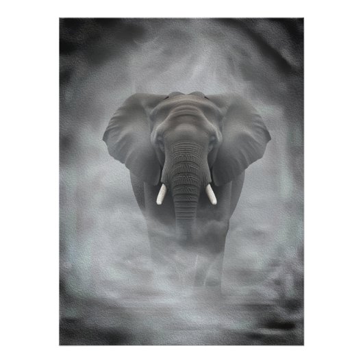 African Elephant in Misty Fog Serene Impasto Foto Afdruk (Voorkant)