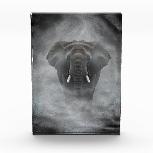 African Elephant in Misty Fog Serene Impasto Fotoblokken (Voorkant)