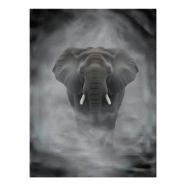 African Elephant in Misty Fog Serene Impasto Perfect Poster