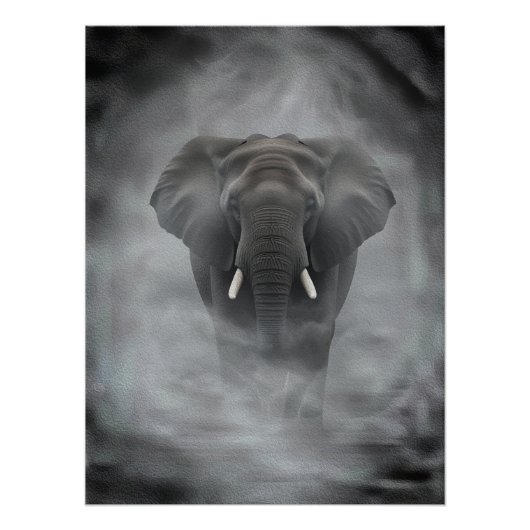 African Elephant in Misty Fog Serene Impasto Perfect Poster (Voorkant)