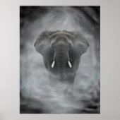 African Elephant in Misty Fog Serene Impasto Poster (Voorkant)