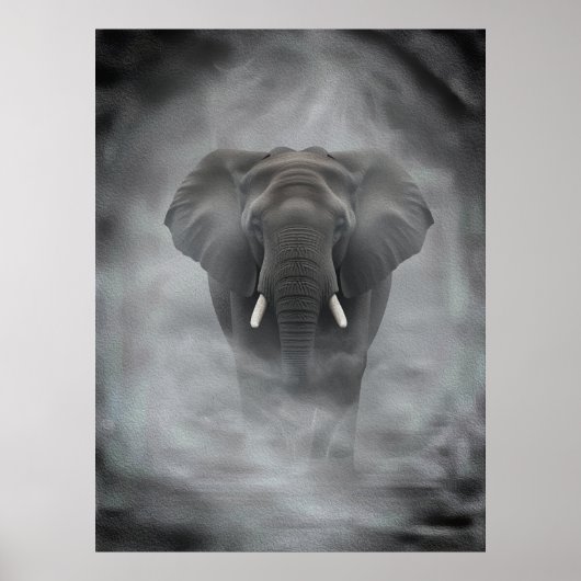 African Elephant in Misty Fog Serene Impasto Poster (Voorkant)