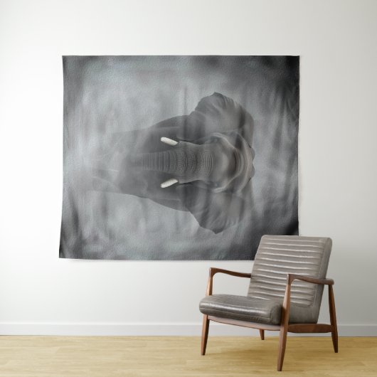African Elephant in Misty Fog Serene Impasto Wandkleed (In Situ (horizontaal))