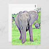 African Elephant Mama and Baby Scene Artwork Briefkaart (Voorkant / Achterkant)