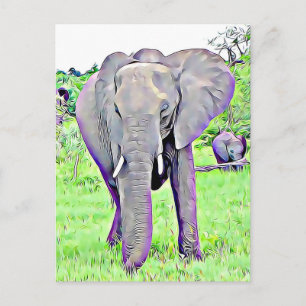African Elephant Mama and Baby Scene Artwork Briefkaart