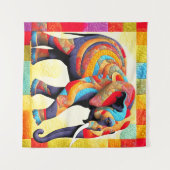 African Elephant Quilt Look Tapestry Wandkleed (Voorkant (horizontaal))