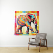 African Elephant Quilt Look Tapestry Wandkleed (In situ)