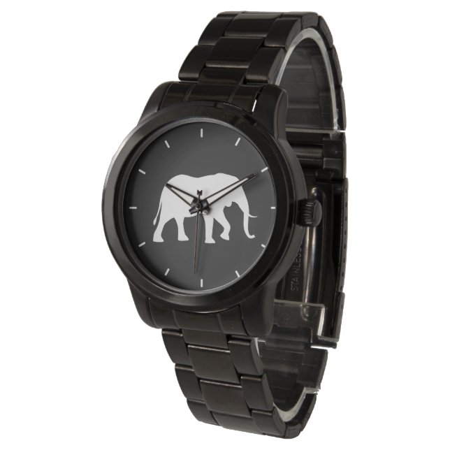 African Elephant Silhouette Horloge (Gekanteld)