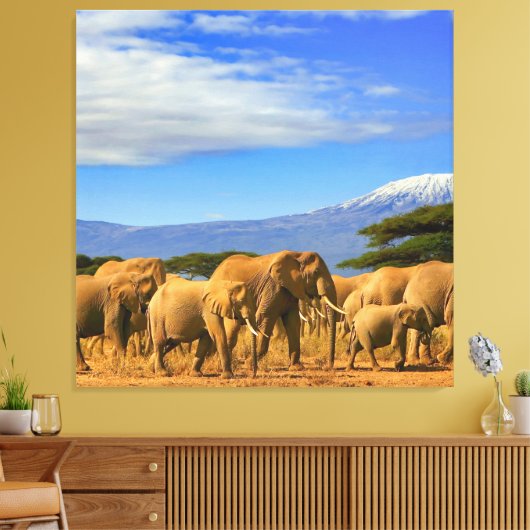 African Elephants Safari Canvas Afdruk (Insitu (Woonkamer))