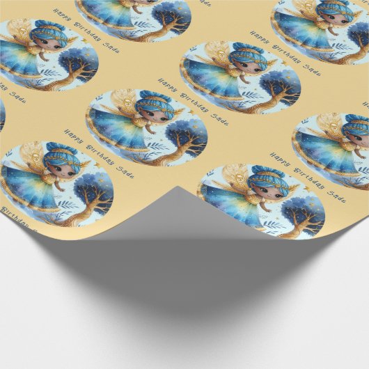 African Fairy Verjaardag Blauwgroen Goud Roze Prin Cadeaupapier (Hoek)