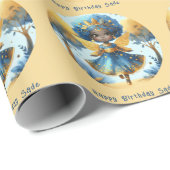 African Fairy Verjaardag Blauwgroen Goud Roze Prin Cadeaupapier (Rol Hoek)