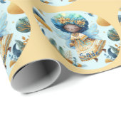 African Fairy Verjaardag Blauwgroen Goud Roze Prin Cadeaupapier (Rol Hoek)