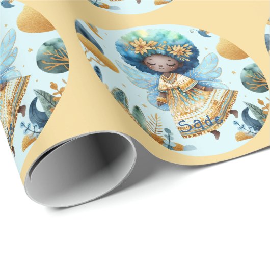 African Fairy Verjaardag Blauwgroen Goud Roze Prin Cadeaupapier (Rol Hoek)