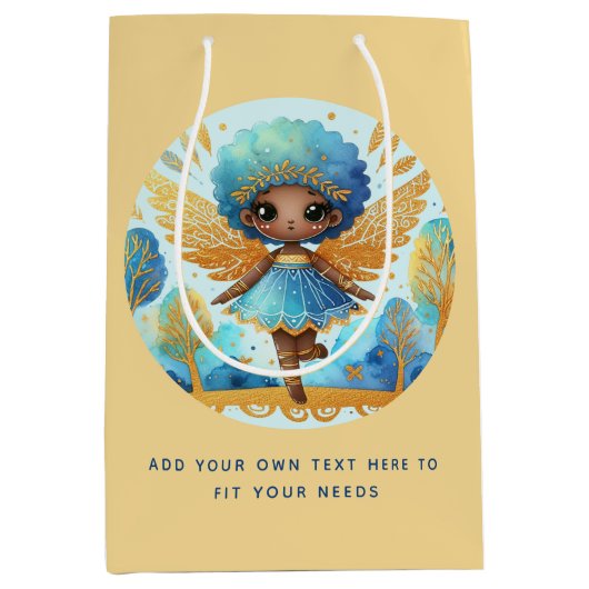 African Fairy Verjaardag Blauwgroen Goud Roze Prin Medium Cadeauzakje (Voorkant)
