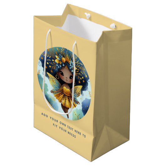 African Fairy Verjaardag Blauwgroen Goud Roze Prin Medium Cadeauzakje (Voorkant Gekanteld)