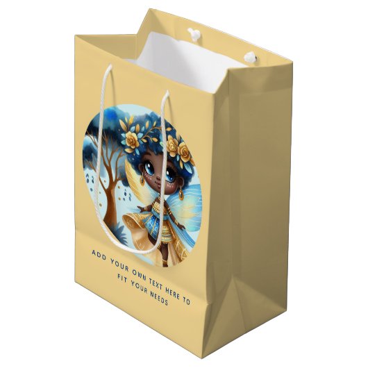 African Fairy Verjaardag Blauwgroen Goud Roze Prin Medium Cadeauzakje (Voorkant Gekanteld)