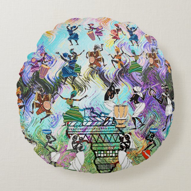 African Feast: Rhythms of Africa  Rond Kussen (Voorkant)