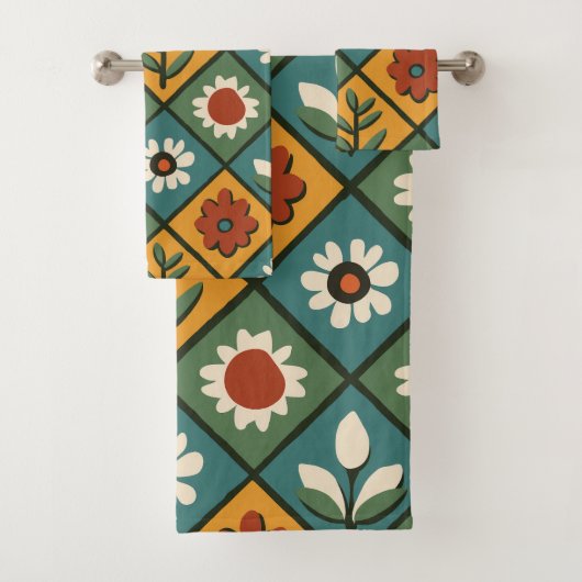 African Floral Tegel Art Bad Handdoek (Insitu)