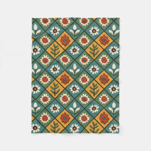 African Floral Tegel Art Fleece Deken (Voorkant)