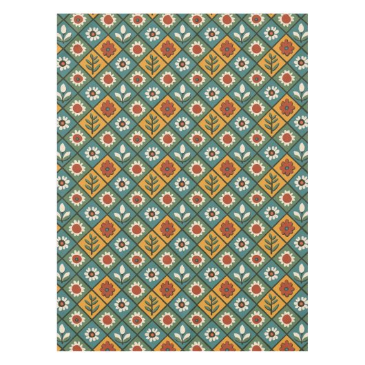 African Floral Tegel Art Tafelkleed (Voorkant)