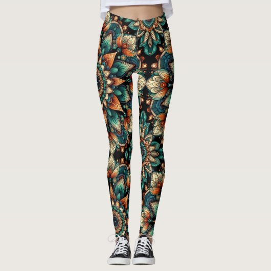 African Flower Pattern Broek - Vet en levendig Leggings (Voorkant)